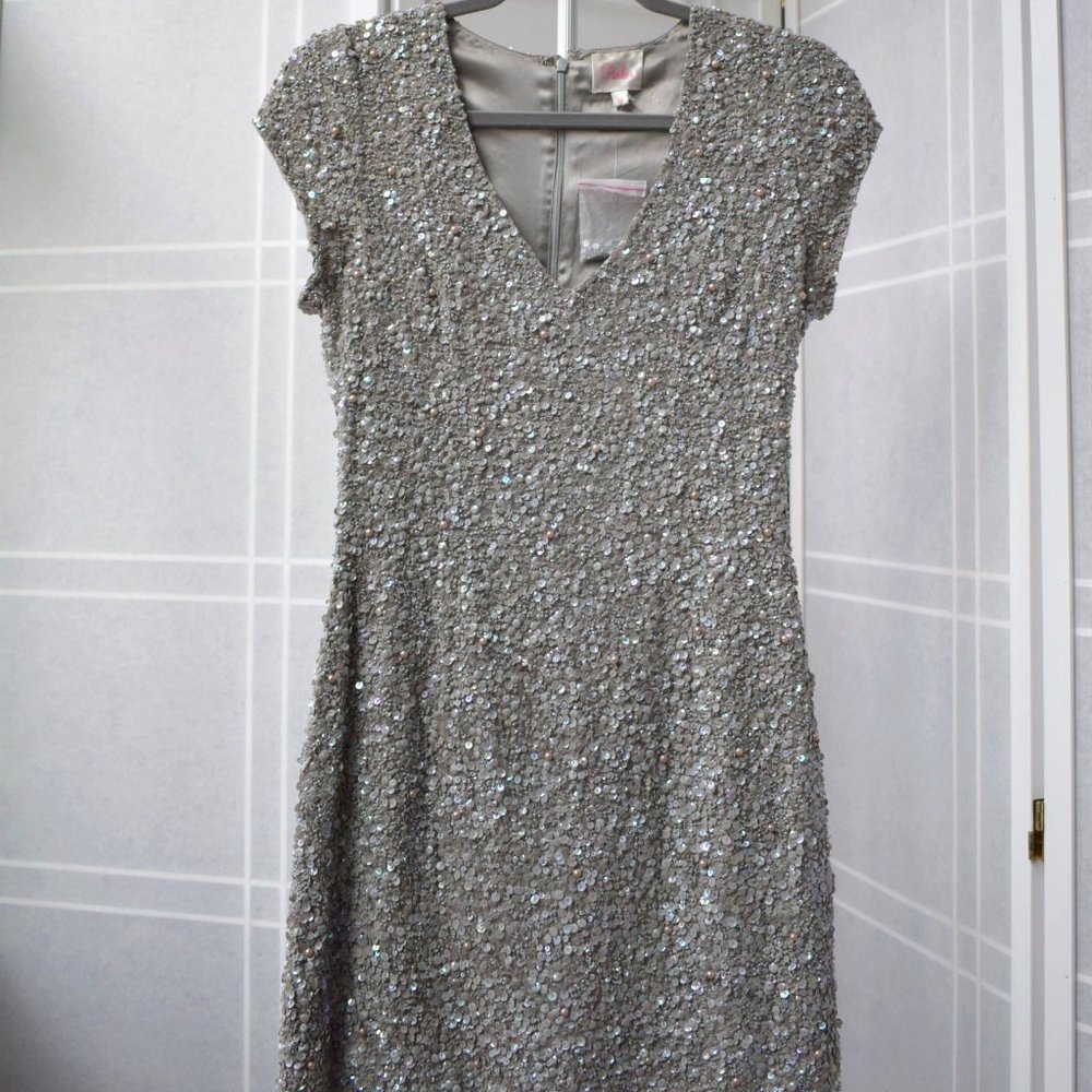 Parker Silk Grey Beaded Mini Dress